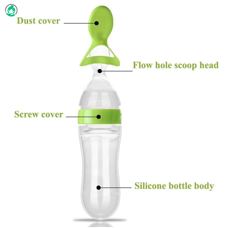 Mom Feeding Baby Using Silicone Squeeze Spoon Feeder